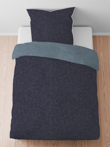Biberna Melange- Flanell Bettwäsche 'Uni' 135 x 200 cm Dunkelblau